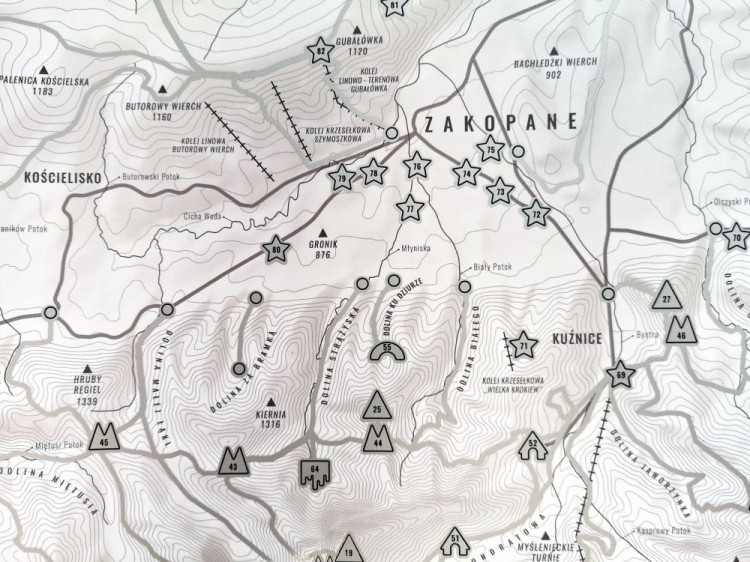 Tatry Polskie. Mapa zdrapka VIP. Wersja biała. Fragment 2