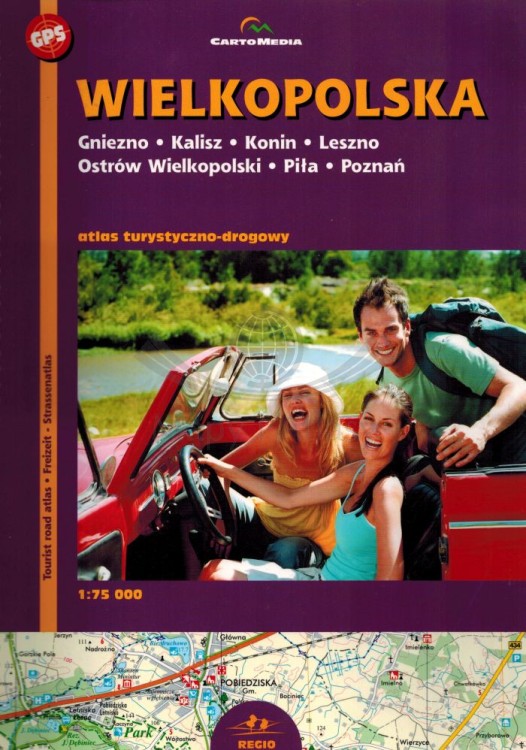 Wielkopolska 1:900 000. Atlas samochodowy, turystyczny wydawnictwa Cartomedia. Okładka - wersja 1