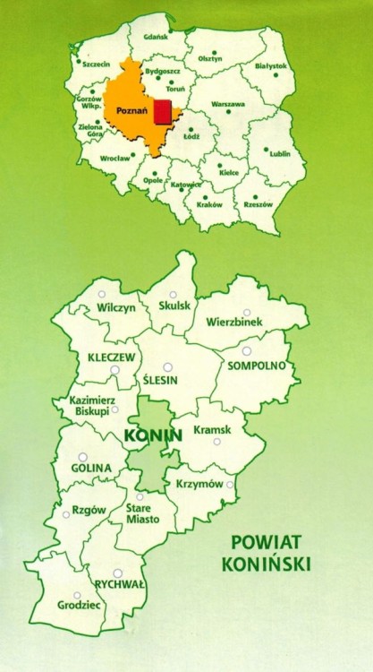 Powiat koniński 1:75 000. Mapa turystyczna wydawnictwa TopNovum. Zasięg