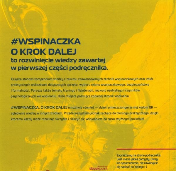 #Wspinaczka. O krok dalej. Podręcznik dla zaawansowanych. Marcin "Yeti" Tomaszewski wydawnictwa Bezdroża. Okładka - tył