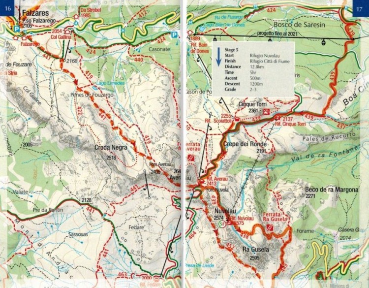 Alta Via 1 - Trekking in the Dolomites. Przewodnik wydawnictwa Cicerone. Broszura z mapami - przykładowa strona