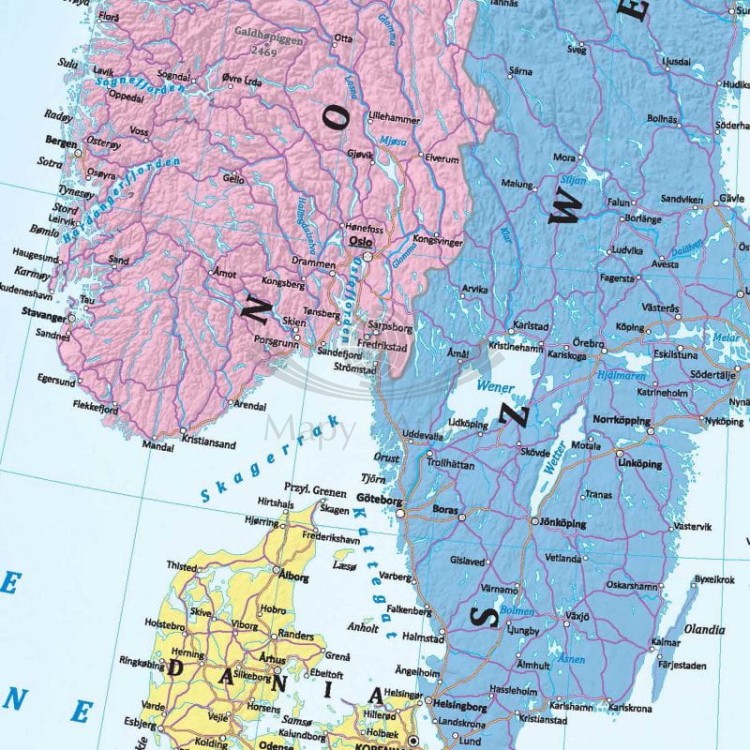 Europa 1:3 250 000. Dwustronna mapa ścienna. Polityczna / do ćwiczeń. Strona polityczna - fragment 3
