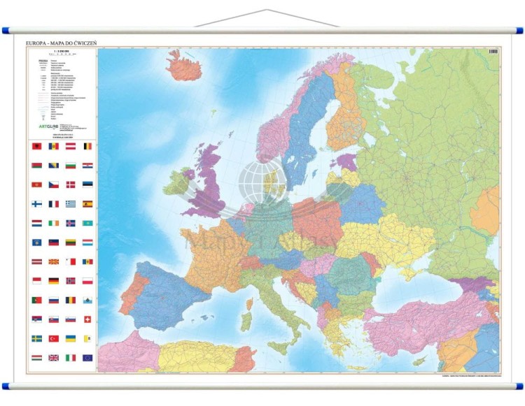 Europa 1:3 250 000. Dwustronna mapa ścienna. Polityczna / do ćwiczeń. Strona do ćwiczeń