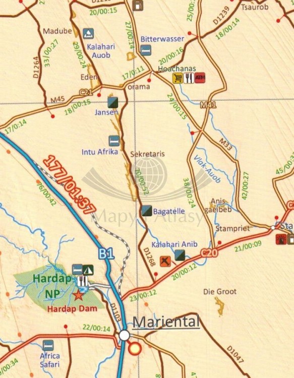 Namibia 1:1 000 000. Wodoodporna mapa samochodowo-turystyczna wydawnictwa Traveller's Map. Fragment 3