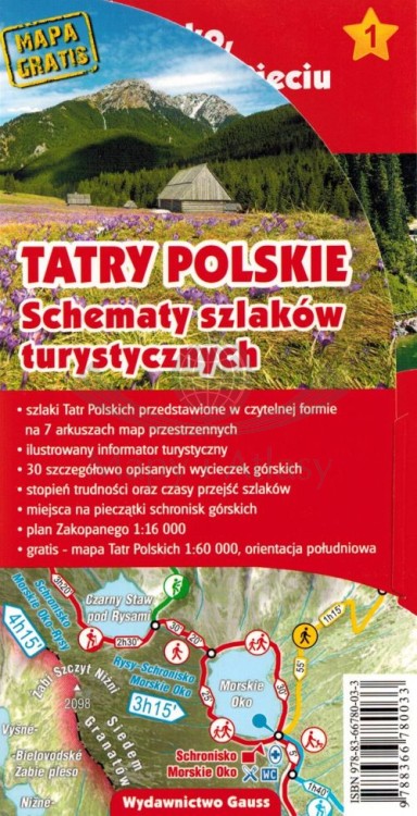 Tatry Polskie Schematy szlaków turystycznych Gauss. Okładka