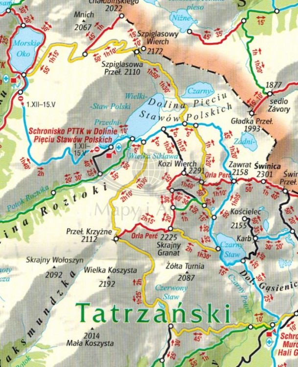 Tatry Polskie Schematy szlaków turystycznych Gauss .Mapa gratis fragment