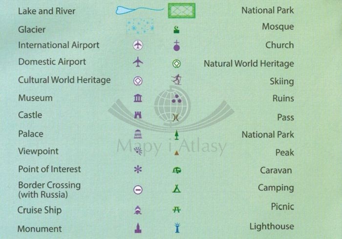 Alpy i Mont Blanc mapa samochodowo-turystyczna wydawnictwa ITMB. Legenda 2