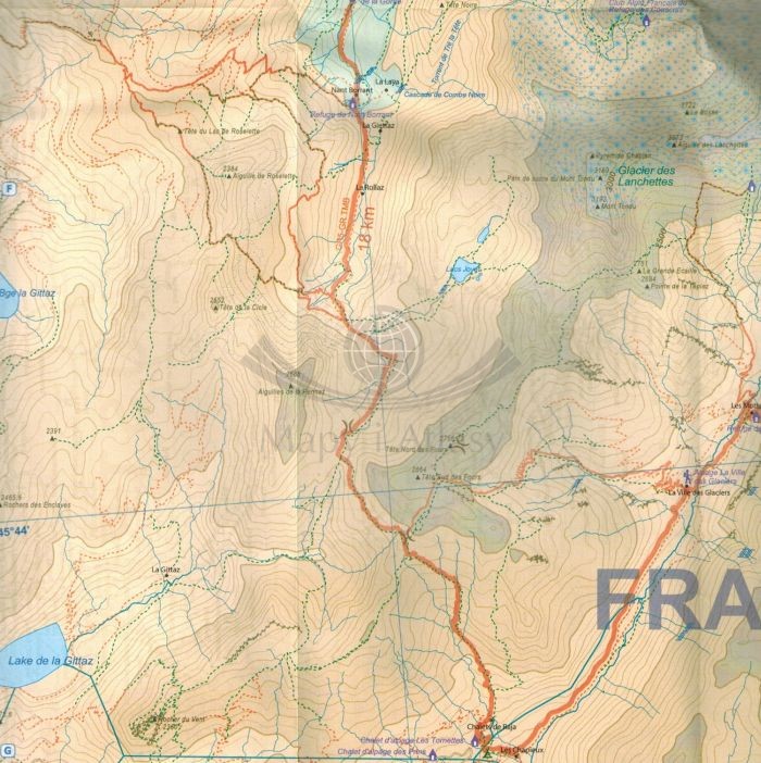 Alpy i Mont Blanc mapa samochodowo-turystyczna wydawnictwa ITMB. Fragment 1