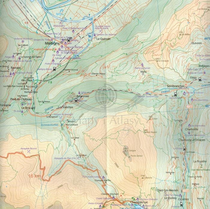 Alpy i Mont Blanc mapa samochodowo-turystyczna wydawnictwa ITMB. Fragment 3
