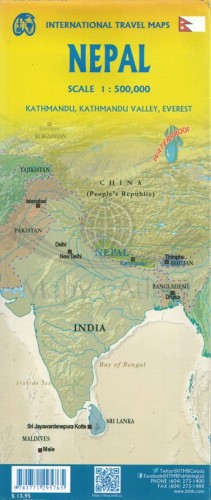 Nepal mapa samochodowo-turystyczna wydawnictwa ITMB. Okładka tył
