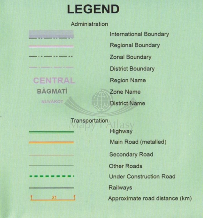 Nepal mapa samochodowo-turystyczna wydawnictwa ITMB. Legenda 1