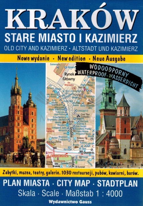 Kraków Stare Miasto i Kazimierz 1: 4000. Laminowana mapa / plan miast wydawnictwa Gauss. Okładka