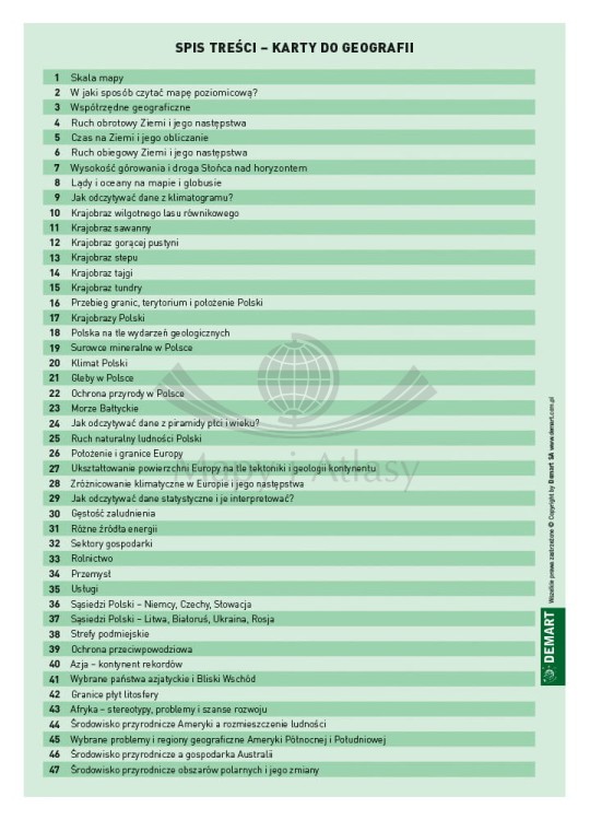 Ściągi do geografii wydawnictwa Demart. Spis treści