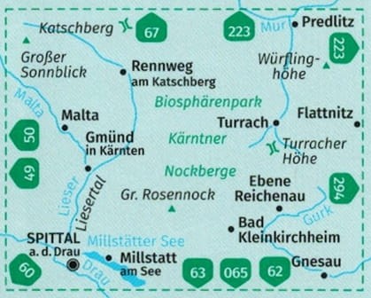 Kärntner, Nockberge. Wodoodporna mapa turystyczna 66 wydawnictwa Kompass. Zasięg