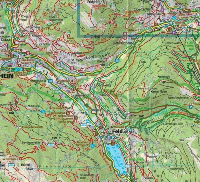 Kärntner, Nockberge. Wodoodporna mapa turystyczna 66 wydawnictwa Kompass. Fragment 2