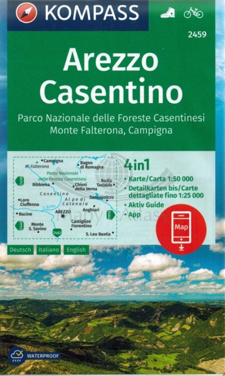 Arezzo, Casentino. Wodoodporna mapa turystyczna 2459 wydawnictwa Kompass. Okładka