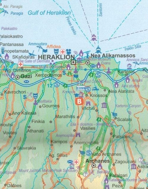 Kreta, Mykonos i Santorini . Wodoodporna mapa samochodowa wydawnictwa ITMB. Fragment 2