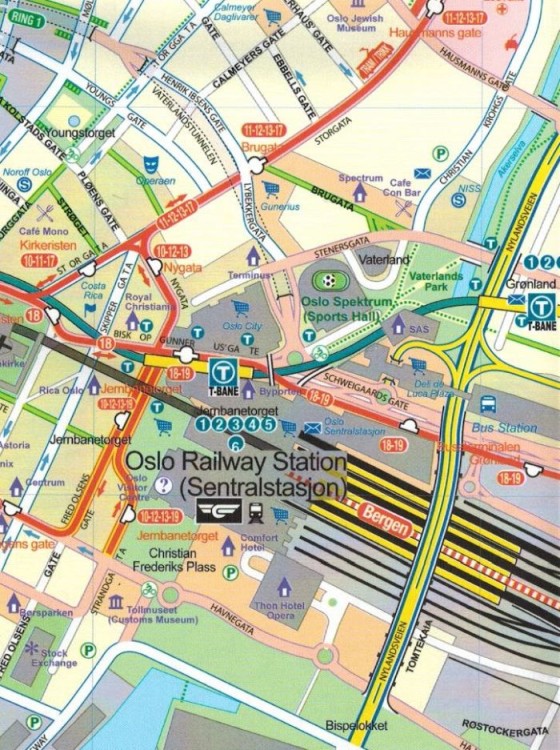 Oslo i Bergen / Południowa Norwegia. Wodoodporny plan miasta / Mapa samochodowo-turystyczna wydawnictwa ITMB. Fragment 1