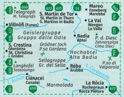 Hochabtei, Alta Badia. Wodoodporna mapa turystyczna 652 wydawnictwa Kompass. Zasięg