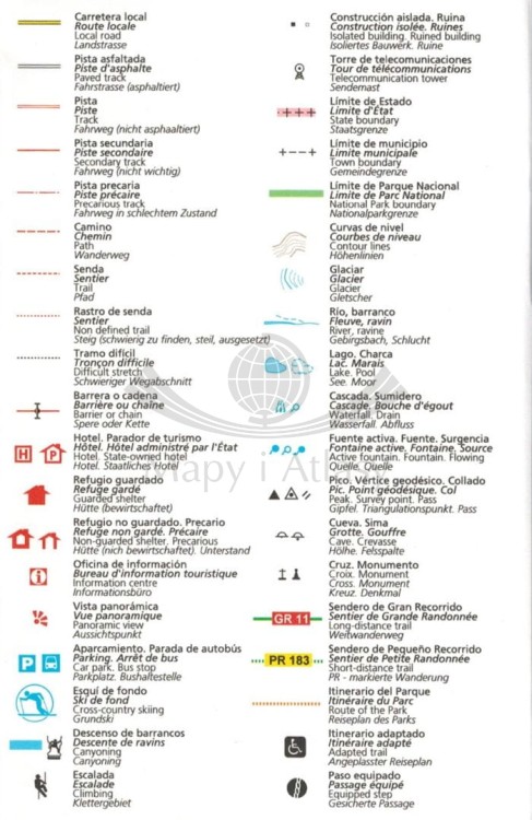 Masyw Monte Perdido, Dolina Ordesy, Park narodowy Pineta. 1:15 000. Wodoodporna mapa turystyczna wydawnictwa Editorial Alpina. Legenda
