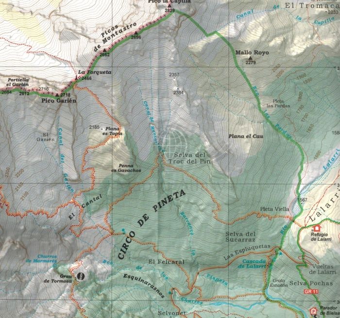Masyw Monte Perdido, Dolina Ordesy, Park narodowy Pineta. 1:15 000. Wodoodporna mapa turystyczna wydawnictwa Editorial Alpina. Fragment 4