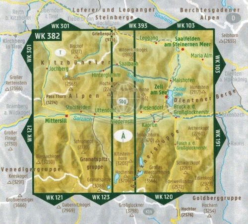Alpy Kitzbuhelskie. Zell am See, Kaprun, Saalbach, Glocknergruppe. Wodoodporna mapa turystyczna WK 382 wydawnictwa Freytag & Berndt. Zasięg