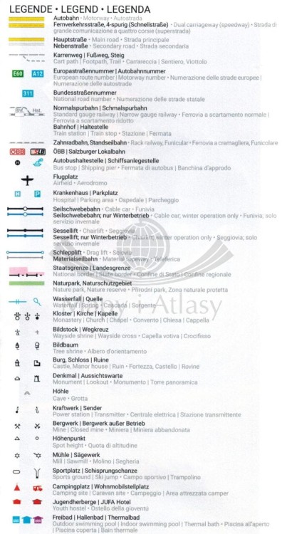 Alpy Kitzbuhelskie. Zell am See, Kaprun, Saalbach, Glocknergruppe. Wodoodporna mapa turystyczna WK 382 wydawnictwa Freytag & Berndt. Legenda 1
