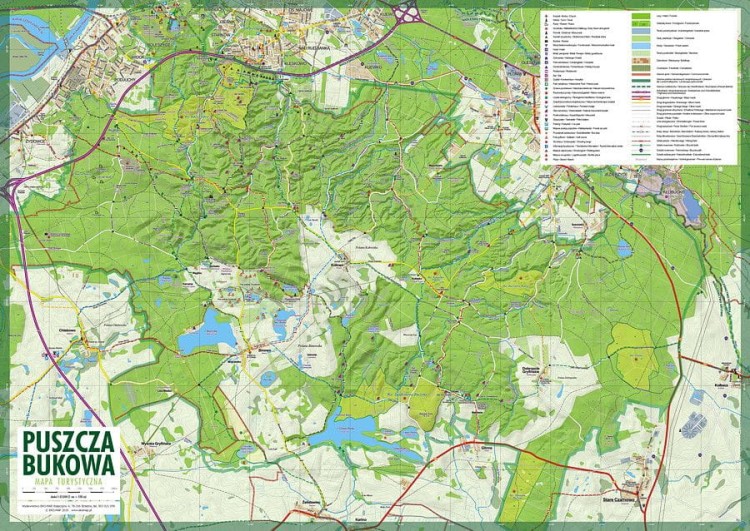 Puszcza Bukowa, Wkrzańska i Goleniowska. Laminowana mapa turystyczna wydawnictwa EKO-MAP. Druga stronna