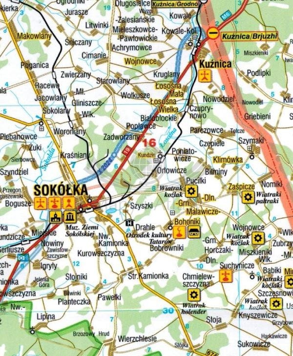 Województwo podlaskie. Laminowana mapa samochodowo-turystyczna wydawnictwa Demart. Fragment 1