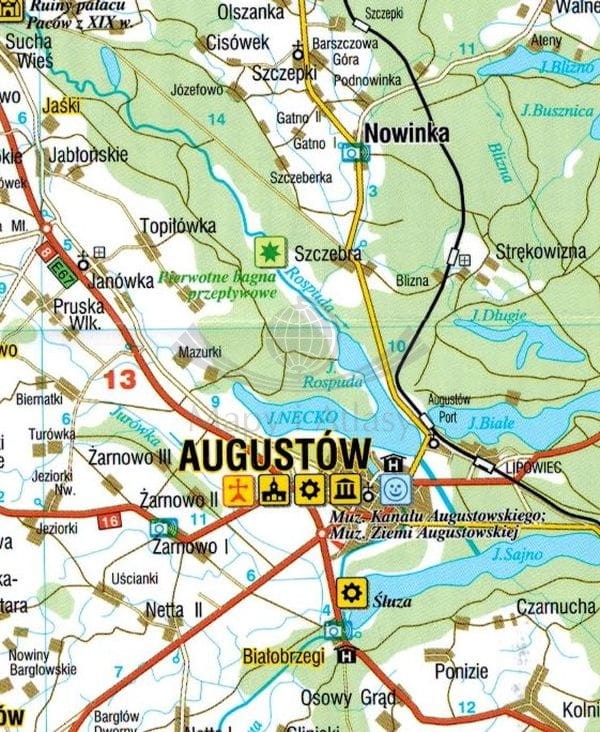 Województwo podlaskie. Laminowana mapa samochodowo-turystyczna wydawnictwa Demart. Fragment 2