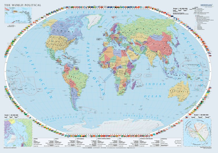 The World political map / Świat 1:22 000 000. Mapa ścienna polityczna. Język angielski. Drewniane półwałki