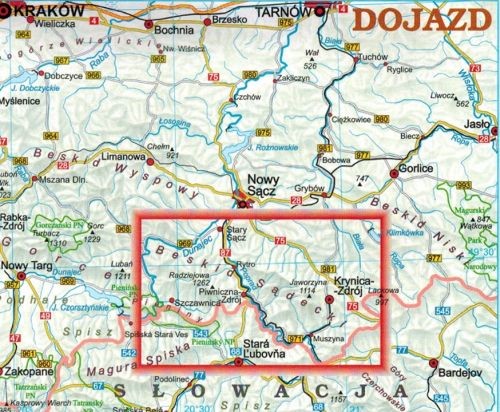 Beskid Sądecki, przełom Popradu 1:50 000. Mapa turystyczna wydawnictwa Cartomedia. Zasięg