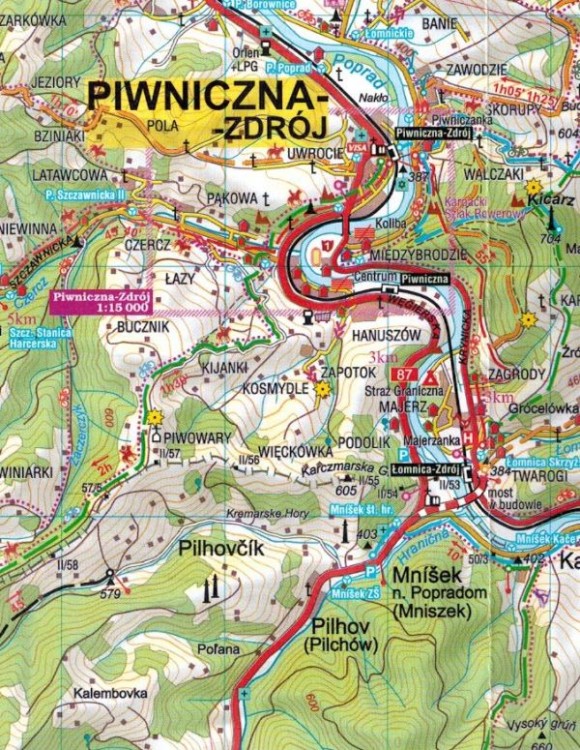 Beskid Sądecki, przełom Popradu 1:50 000. Mapa turystyczna wydawnictwa Cartomedia. Fragment 1