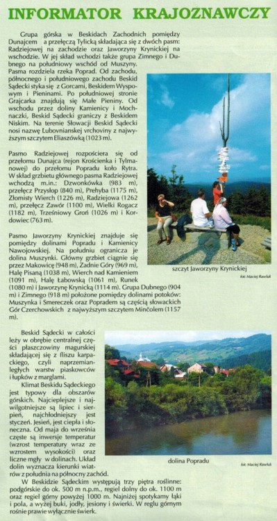 Beskid Sądecki, przełom Popradu 1:50 000. Mapa turystyczna wydawnictwa Cartomedia. Informator - fragment