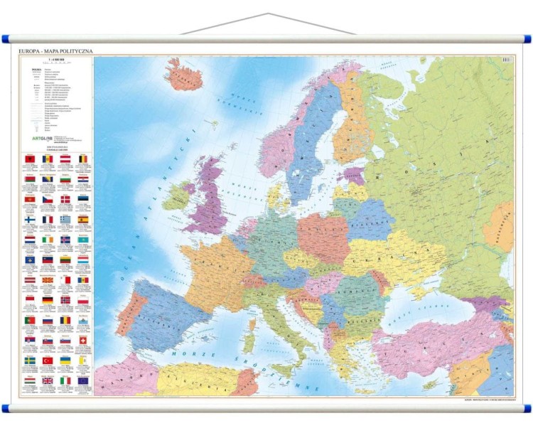 Europa 1:4 500 000. Dwustronna mapa ścienna. Polityczna i fizyczna. Strona polityczna