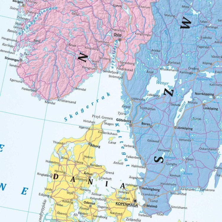 Europa 1:4 500 000. Dwustronna mapa ścienna. Polityczna i fizyczna. Strona polityczna - fragment 1