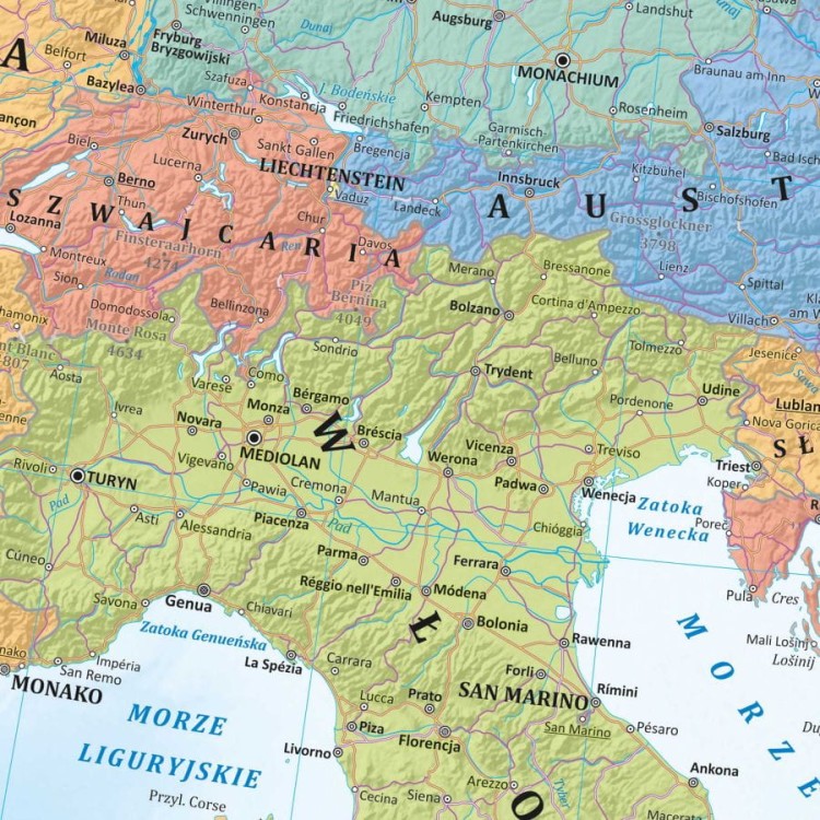 Europa 1:4 500 000. Dwustronna mapa ścienna. Polityczna i fizyczna. Strona polityczna - fragment 2