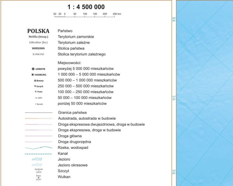 Europa 1:4 500 000. Dwustronna mapa ścienna. Polityczna i fizyczna. Strona polityczna - legenda