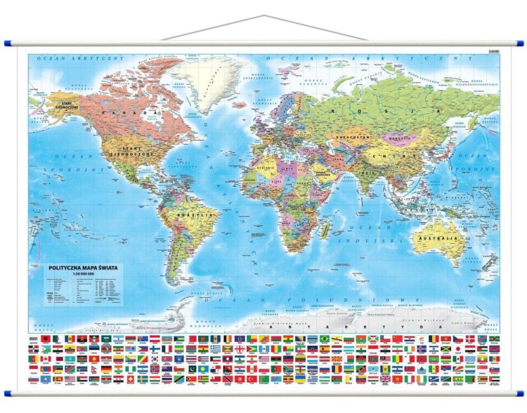 Świat 1:30 000 000. Dwustronna mapa ścienna. Polityczna i fizyczna. Strona polityczna