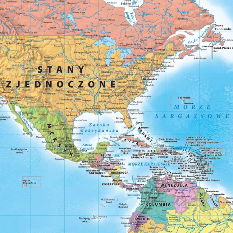 Świat 1:30 000 000. Dwustronna mapa ścienna. Polityczna i fizyczna. Strona polityczna - fragment 4