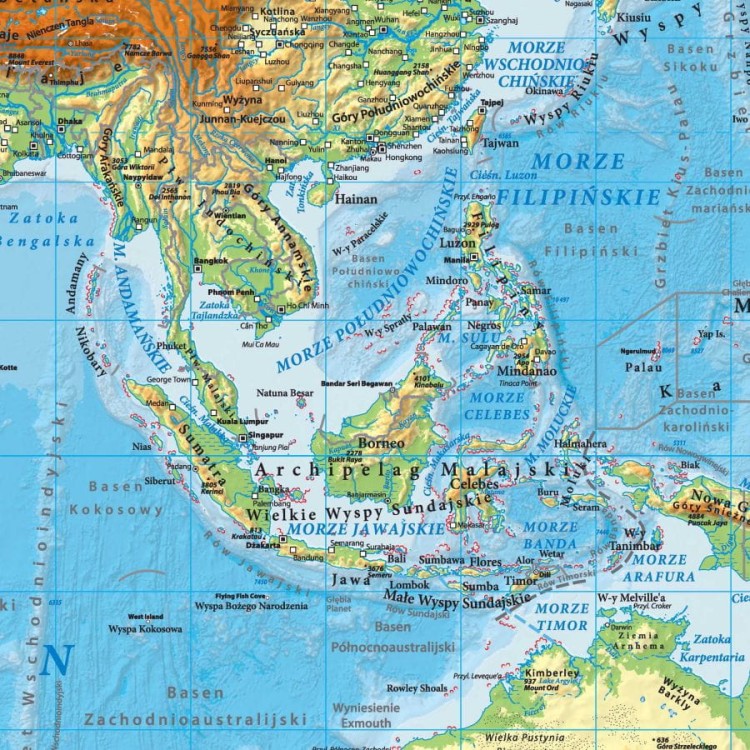 Świat 1:30 000 000. Dwustronna mapa ścienna. Polityczna i fizyczna. Strona fizyczna - fragment 3