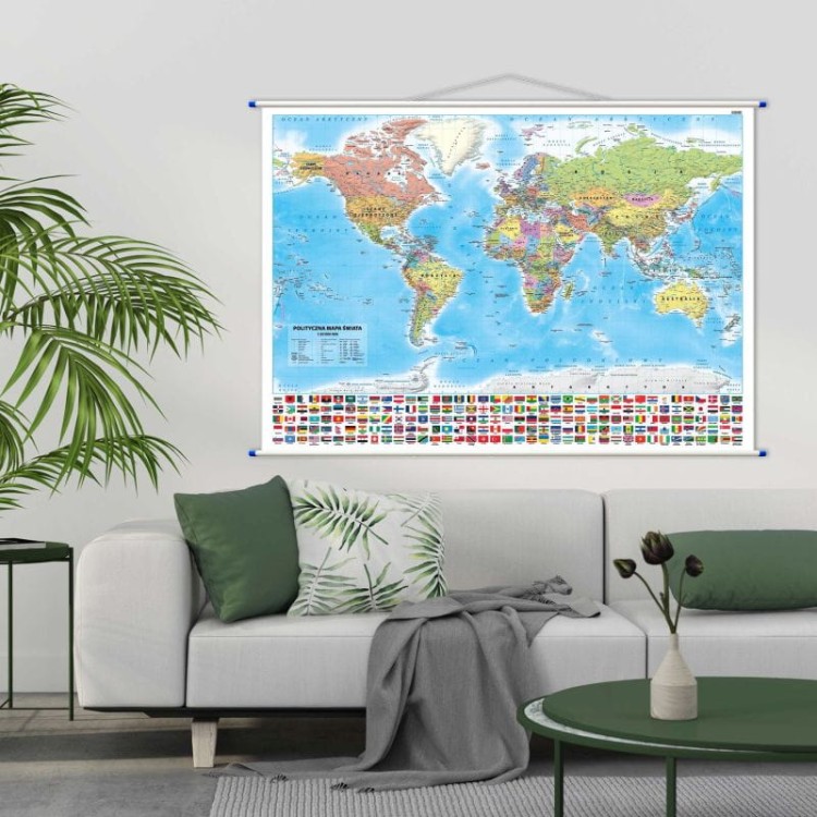 Świat 1:30 000 000. Dwustronna mapa ścienna. Polityczna i fizyczna. Strona polityczna - przykład aranżacji