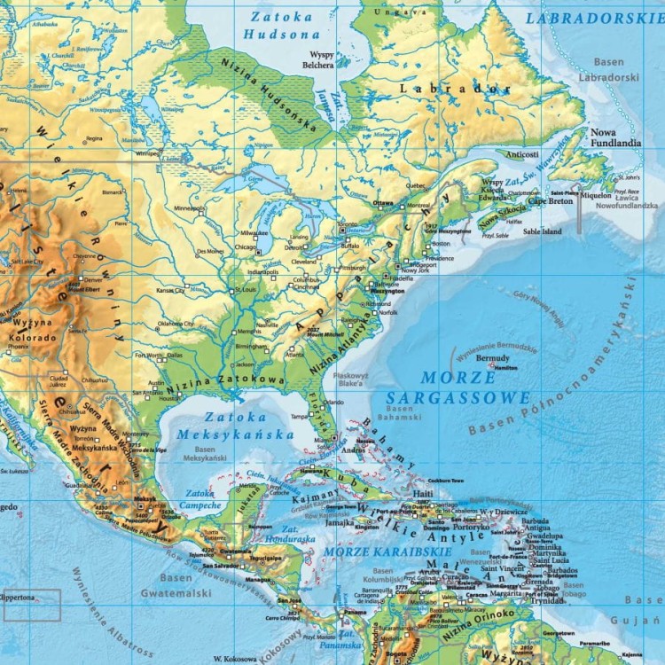 Świat 1:42 000 000. Dwustronna mapa ścienna. Polityczna i fizyczna. Strona fizyczna - fragment 3