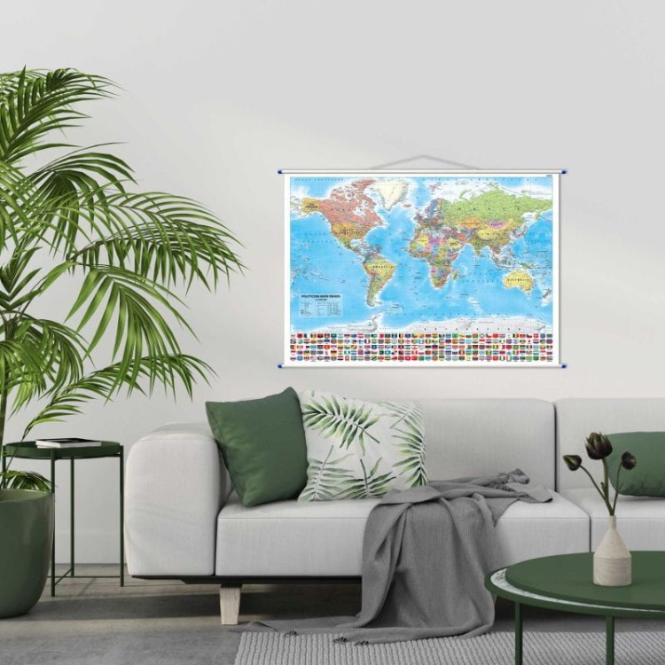 Świat 1:42 000 000. Dwustronna mapa ścienna. Polityczna i fizyczna. Strona polityczna - przykład aranżacji