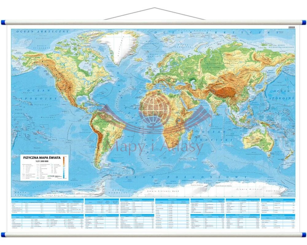 Świat 1:21 200 000. Mapa ścienna fizyczna
