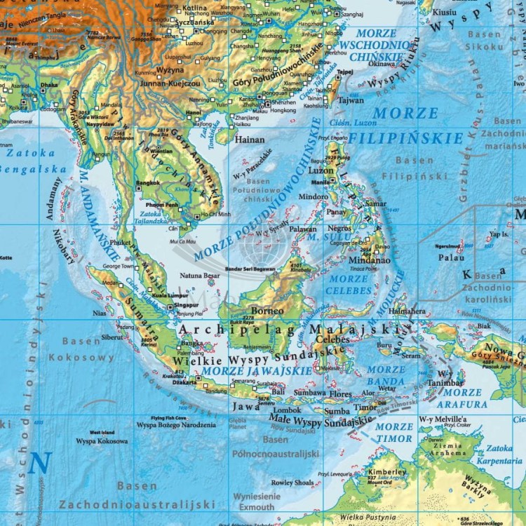 Świat 1:21 200 000. Mapa ścienna fizyczna. Fragment 1