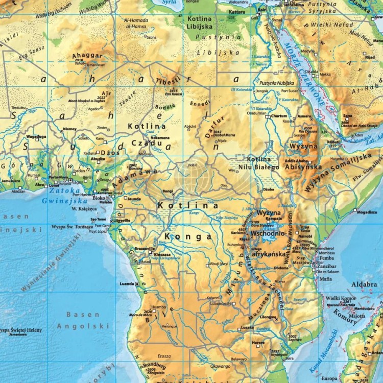 Świat 1:21 200 000. Mapa ścienna fizyczna. Fragment 5