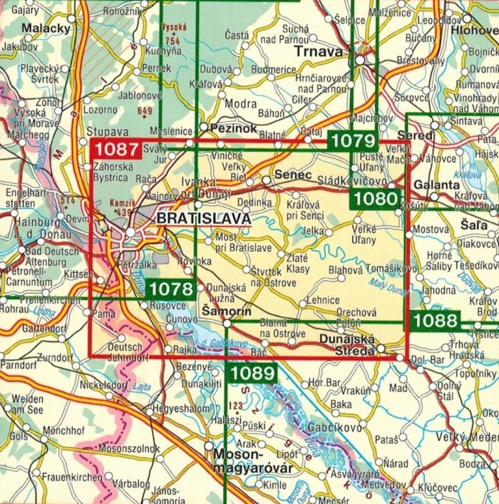 Bratysława / Bratislava, Senec. Mapa turystyczna 1087 wydawnictwa Shocart. Zasięg