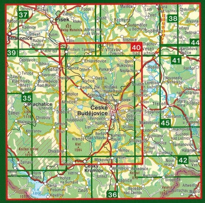 Czeskie Budziejowice / Ceskobudejovicko, Hluboka nad Vltavou. Mapa turystyczna 40 wydawnictwa Shocart. Zasięg