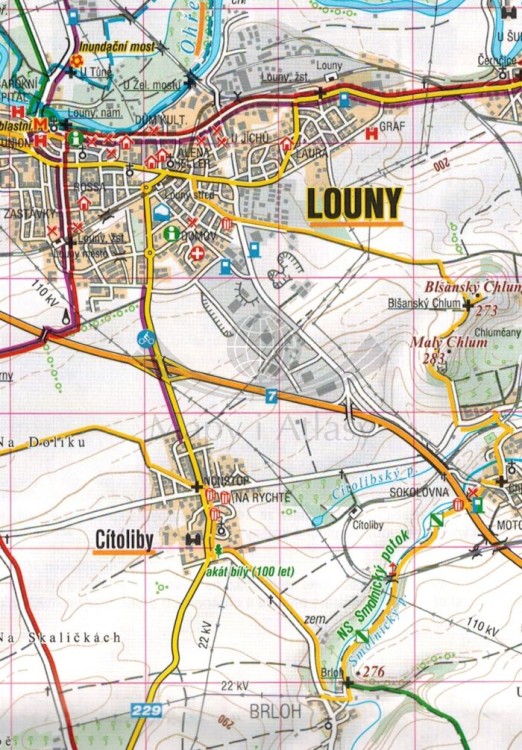 Lounsko, Dzban. Louny, Kladno. Mapa turystyczna 11 wydawnictwa Shocart. Fragment 2